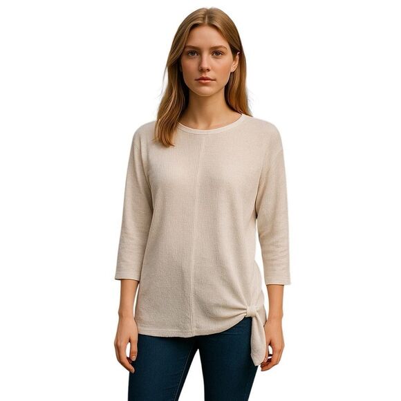 T by Talbots White Ribbed Side Tie Tunic Top Size Small - Picture 1 of 5